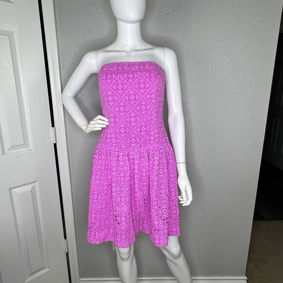 Lilly Pulitzer Size 2 Dress Akela Strapless Eyelet Orchid Oasis Fuchsia Pink - Picture 7 of 8